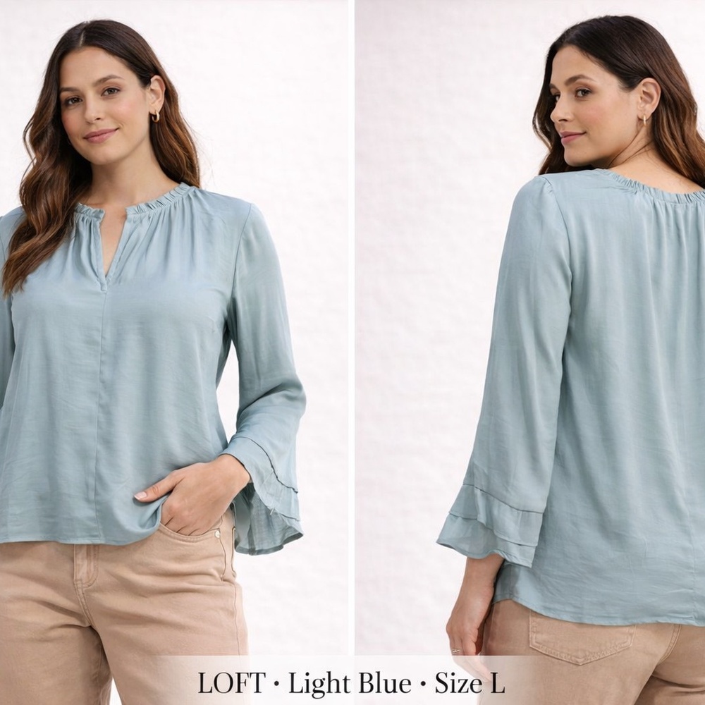 NWT LOFT Soft Blue Blouse Women’s Size Large Lightweight Feminine Top